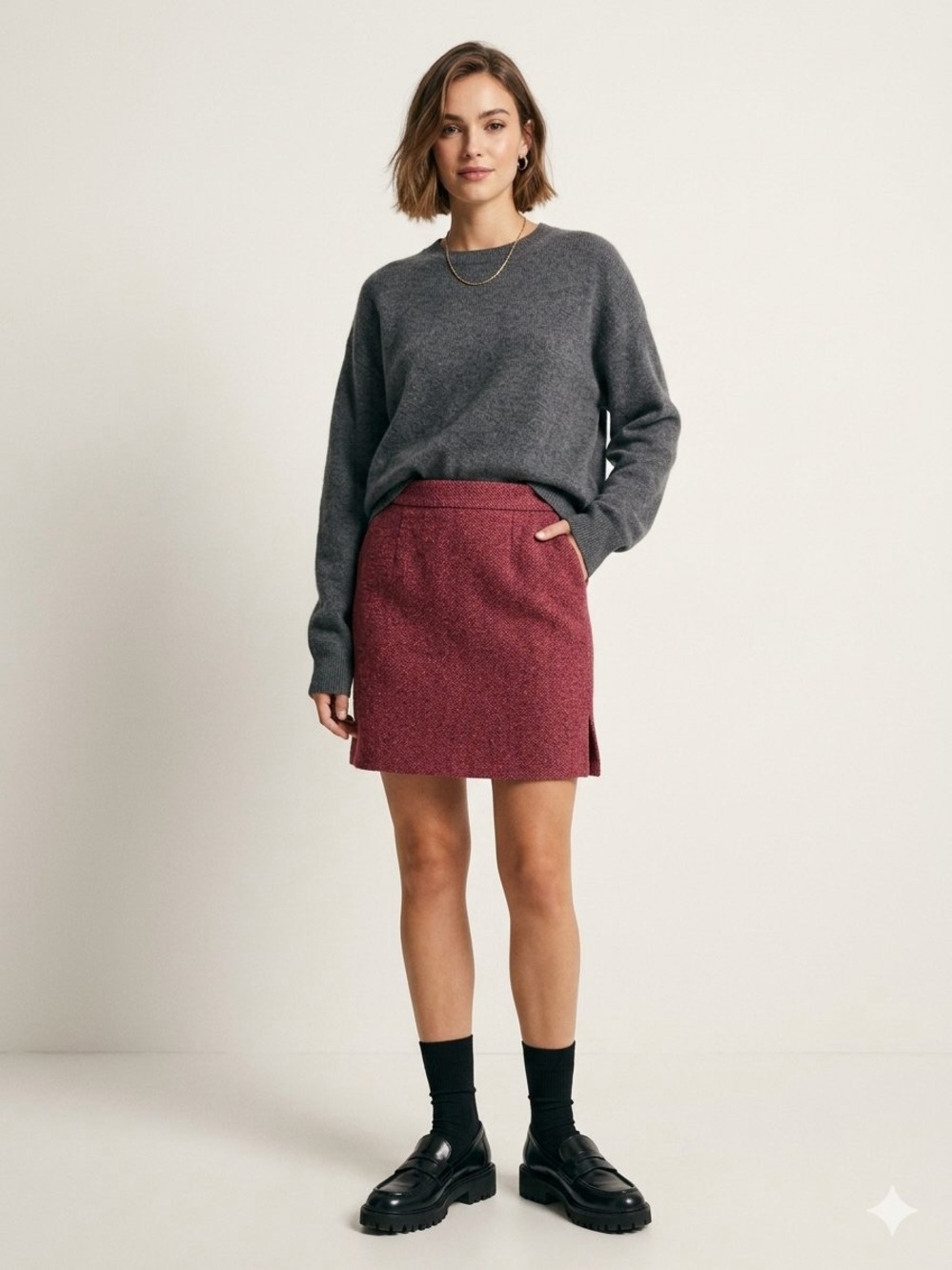 Pablo Gerard Darel Burgundy Tweed Wool Skirt FR 42 US 10